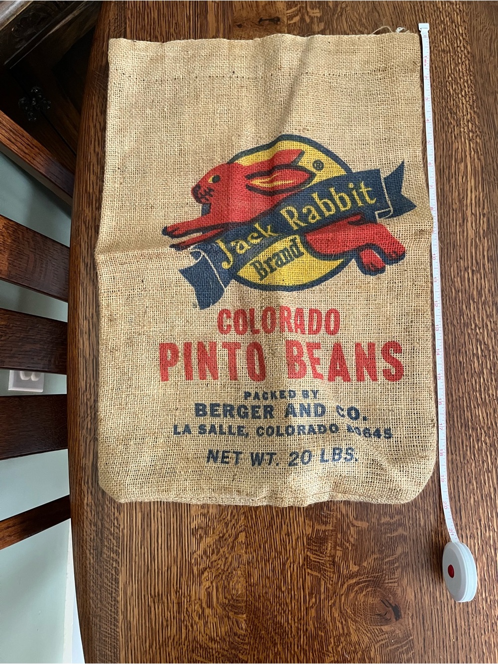 Vintage Jack Rabbit Brand Pinto Bean Burlap Sack La Salle, Colorado 20 pounds